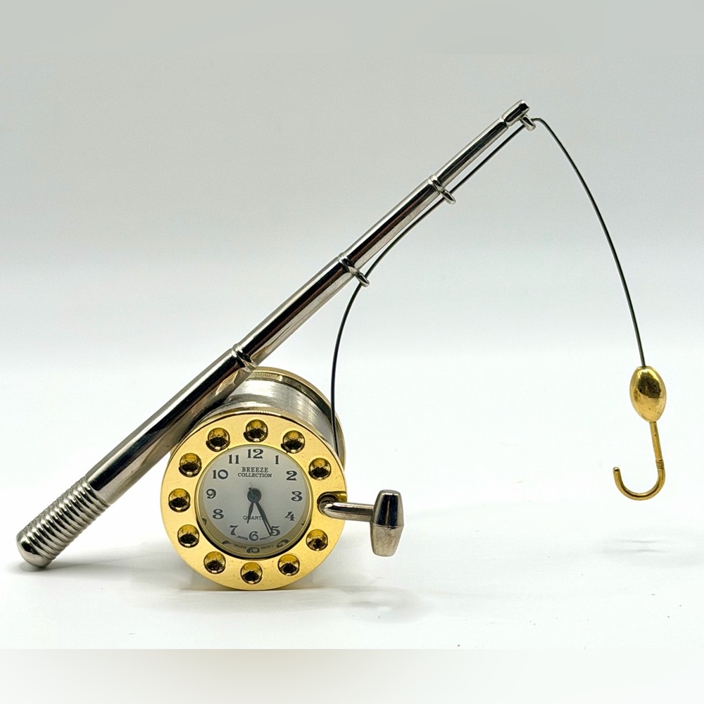 🎣 Breeze Collection Miniature Fishing Rod & Reel Table Clock, Made in Japan, EUC